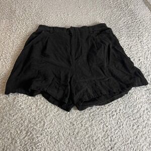 ASOS DESIGN Tall Black Linen Blend Pleated High Waisted Shorts Size US 8 UK 12